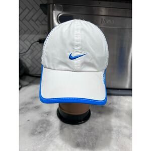 NikeFIT Running Hat White Blue Swoosh Lightweight Breathable Sports Cap